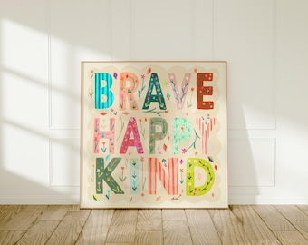 Brave Print Square: Hand-Drawn Playroom Wall Art - KateFoxDesign