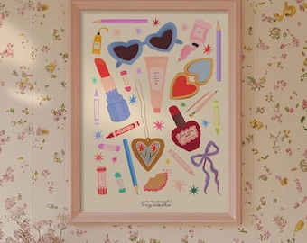 Just The Essentials Art Print: Colorful Decor, Girls Room, Teenager, Tween,
