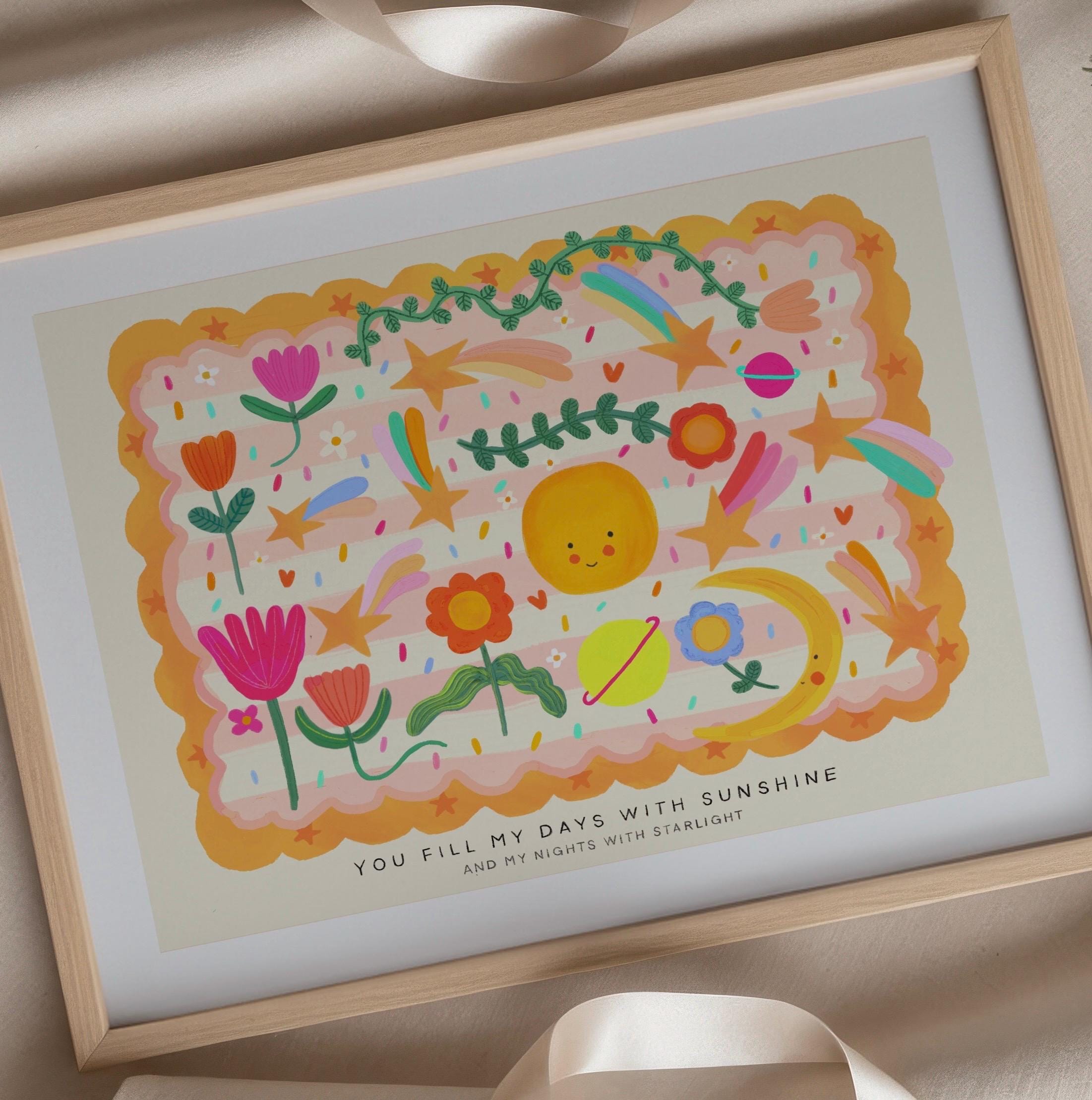 Landscape You Are My Sun / Flower illustration / Eco / Nursery Art / Kids Room / Art / Print / Gifts for Her / kids / Flowers / Colour Pop