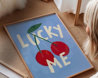 Lucky Me Cherry Print: Colorful Teen Girl Room Art