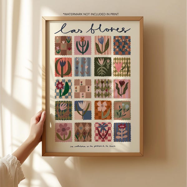 Las Flores; Hand Drawn Floral, Colourful Home Decor, Eclectic Home,