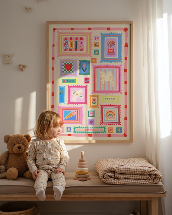 Personalised Year of Birth Art Print / Personlised Name Print, Baby Girl Gifts, Baby Gifts, Unique Baby Gift, Nursery Art, Baby Room Art,