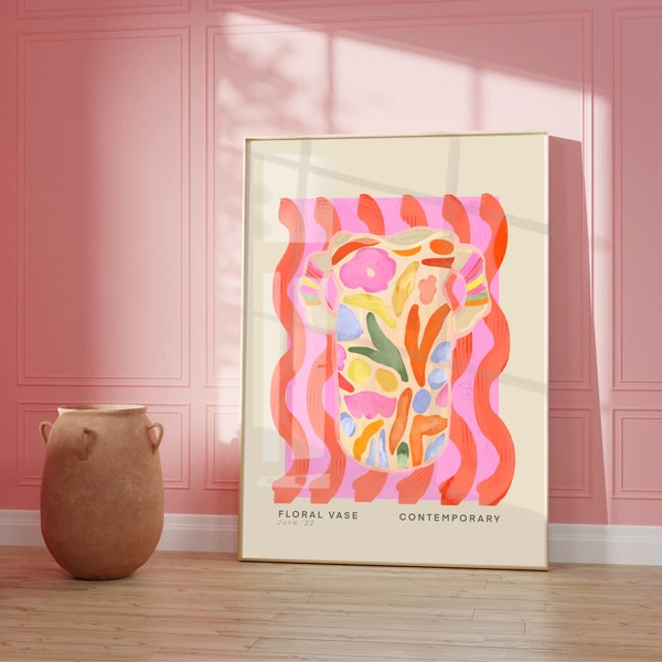 Vase Art Print, Colourful Quirky Handrawn Art, Floral Jug, Colourful Art, Bright Colourful Art Print, Modern Art Print, Gallery Wall,