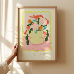 Tulipiere, Handgezeichnete abstrakte Blumen Zeichnung, Floral Art Print, Maximalist Art Print, Bunt Wohndekor, cooles Wohndekor, Floral