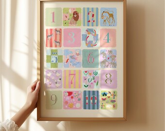 Pastel Kids Numbers Art Print: Rainbow Nursery Decor