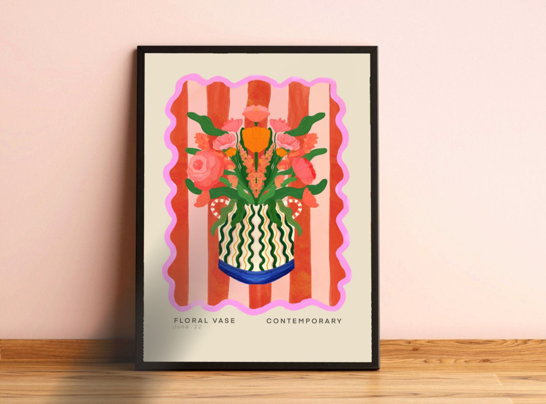 Striped Floral Vase Art Print: Quirky Colorful Wall Art - Etsy