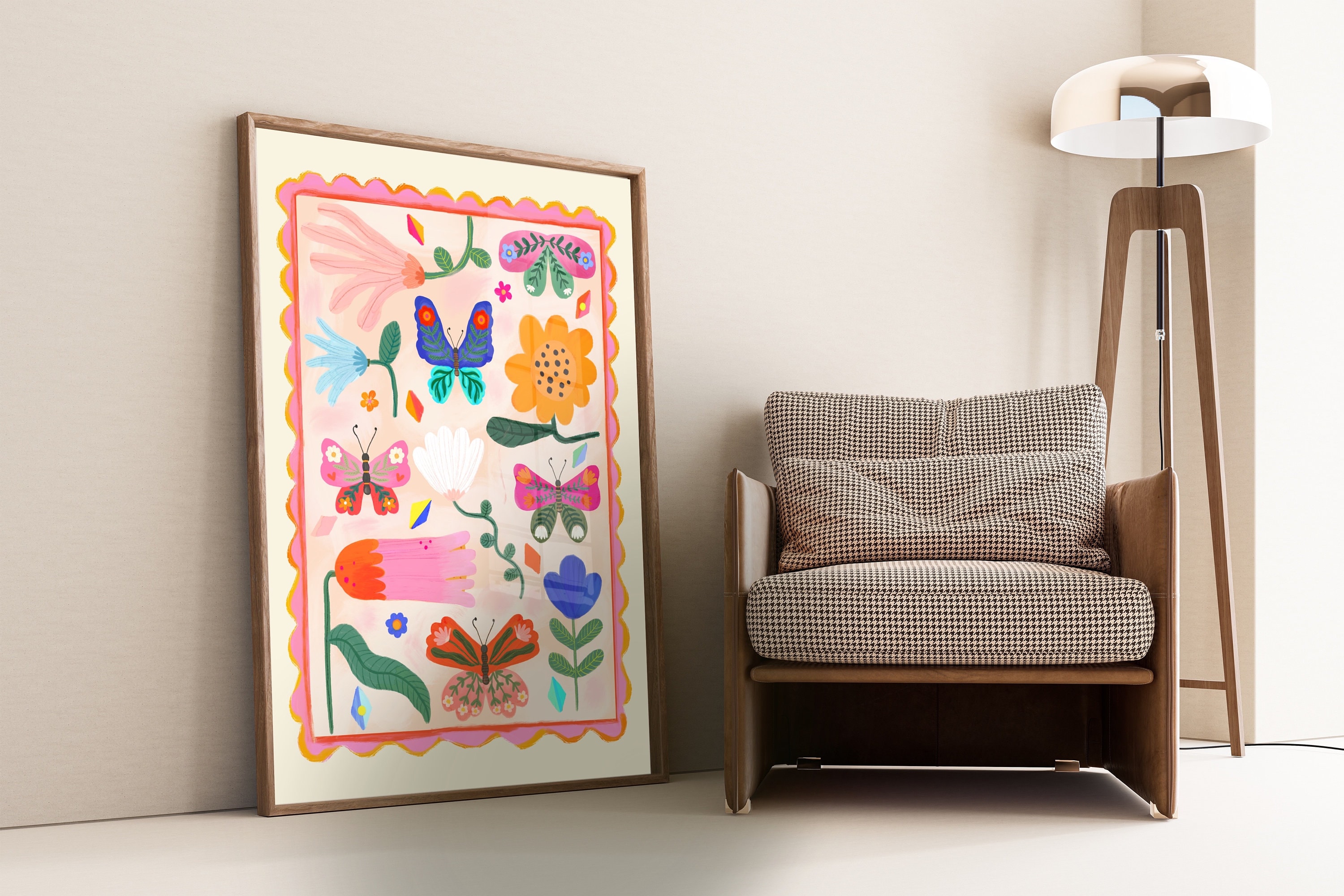 Butterflies and Flowers Print / Flower illustration / Eco / Nursery Art / Kids Room / Art / Print / kids / Flowers / Colour Pop