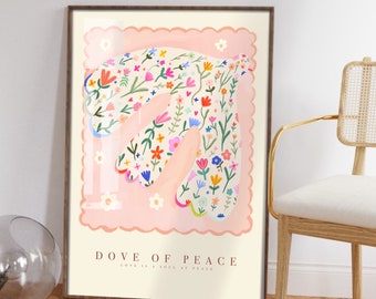 Peace Dove / bird floral illustration / Nursery Art / Kids Room / Art / Print / Affirmation / Pretty / kids / Flowers / Colour Pop / Bright