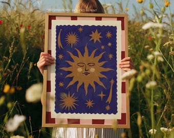 Celestial Sun Print: Colourful Hand-Drawn Wall Art