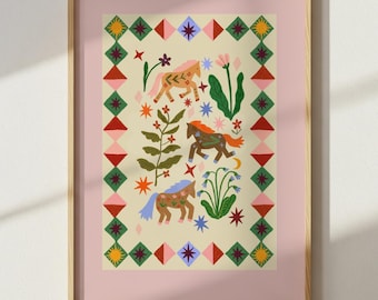 Folk Horses Illustration: Colour Pop Nursery Art Print