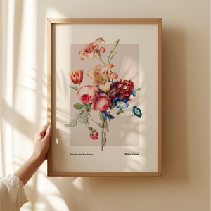 Vintage Blumendruck, Blumenstrauß Druck, französischer Kunstdruck, Blumendruck, Botanischer Druck, Schlafzimmer, A5, A4, A3, A2, A1, A0, Creme, Pastell,