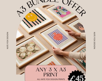 Chose Any Kate Fox Design Print, Print Bundle, Vintage Wall Art, Posters, Colourful Wall Art , Sale, Gallery Wall Deals, Bundle Offer, A3