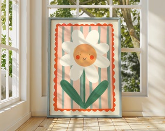 Smiley Flower / Flower illustration / Eco / Nursery Art / Kids Room / Art / Print / Gifts for Her / kids / Flowers / Colour Pop / Bright