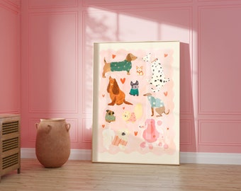 Puppy Love Print / kids dog illustration / Nursery Art / Kids Room / Art / Print / Gifts for Her / kids / dog poster / Colour Pop / Bright