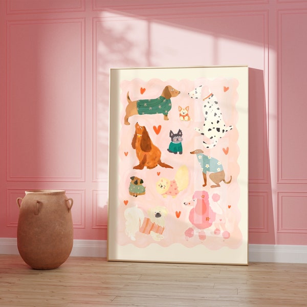 Puppy Love Print / kids dog illustration / Nursery Art / Kids Room / Art / Print / Gifts for Her / kids / dog poster / Colour Pop / Bright
