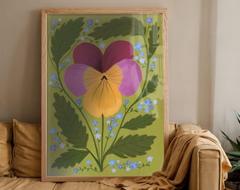 Pansy Art Print: Colourful Handrawn Floral Illustration