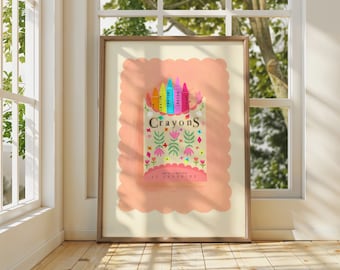 Crayons, Rainbow Crayons, Kids Art Prints, Kids Art Print, Colourful Rainbow Poster, Inspirational Kids,, A4, A3 Kids Wall Art,