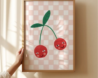 Stampa di ciliegie felici, decorazione murale per la cameretta dei bambini, KateFoxDesign