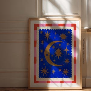 La Luna Celestial Moon Print: Colorful Hand-Drawn Wall Art