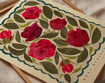 Red Rose Art Print: Colourful Handrawn Floral Illustration