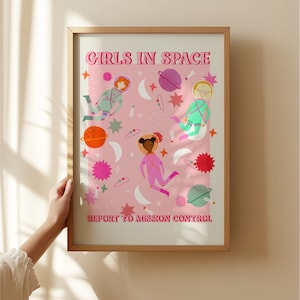 Girls in Space / Space / Nursery Art / Kids Room / Art / Print / Gifts / kids / Rainbow / Colour Pop / Bright / Planets / Universe