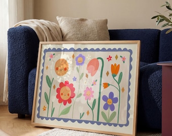 Spring Flower landscape Illustration: Colour Pop Nursery Art Print