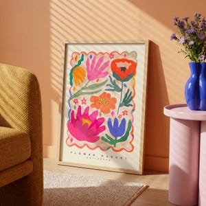Print Bloemenmarkt Rotterdam: abstracte bloemsierkunst, kleurrijk woondecoratie