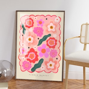 Flower Market, Hand Drawn Abstract Flower Drawing, Floral Art Print, Maximalist Art Print, Colourful Home Decor, Pink Home Decor, Floral Art