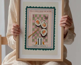 Tokyo Sushi Art Print: Quirky Hand-drawn Kitchen Wall Art