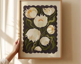 Black Peony Art Print: Monochrome Handrawn Floral Wall Art