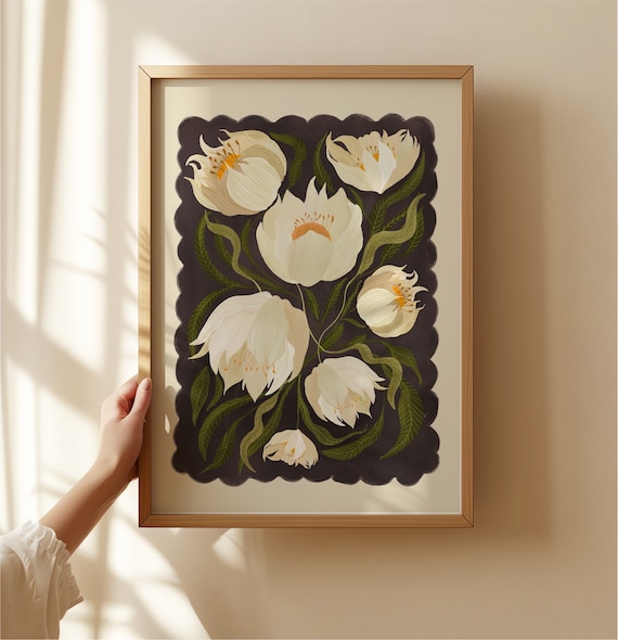 Black Peony Art Print: Monochrome Handrawn Floral Wall Art - Etsy