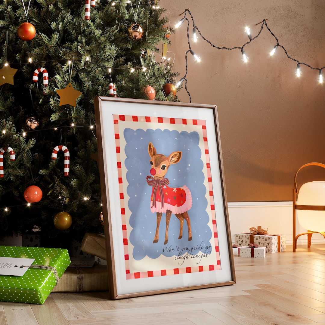 Baby Rudolph Christmas Art Print: Hand Drawn Holiday Decor - Etsy