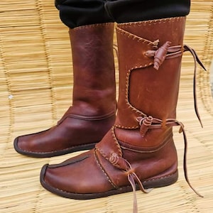 Middeleeuwse leren laarzen, Renaissance Faire-schoenen, Viking-herenlaarzen, Middeleeuwse dameslaarzen, Viking-schoenen
