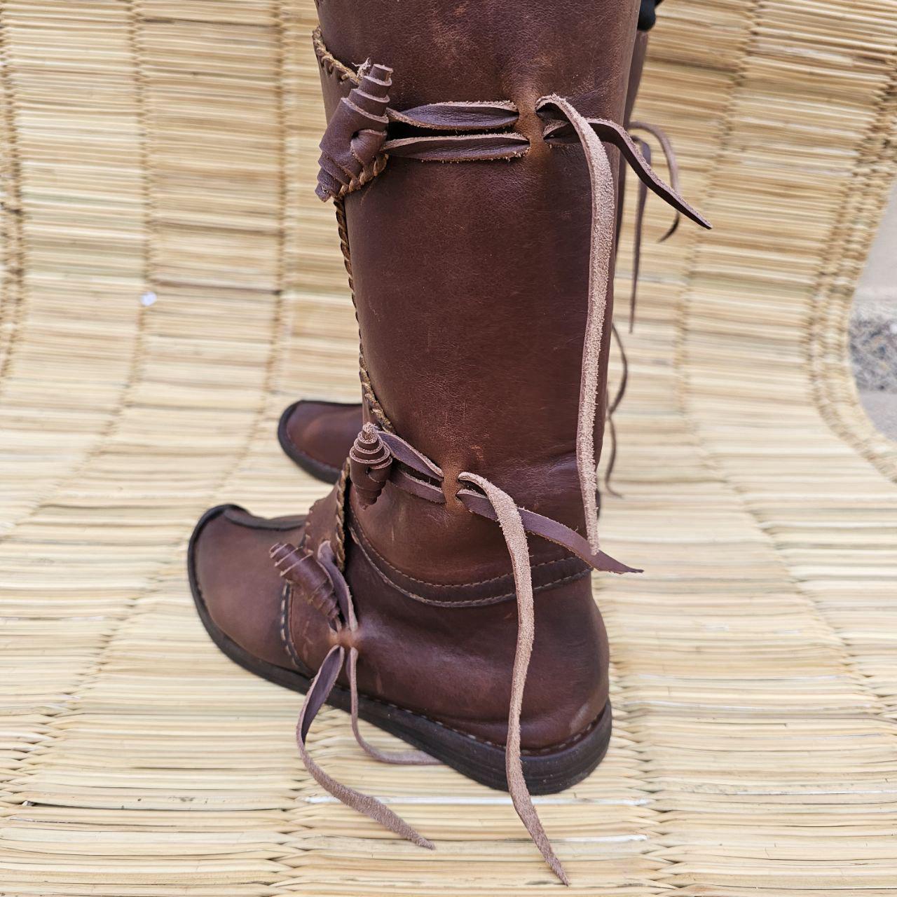 Viking Leather Boots Three-buckle-up Boots Norse-inspired Footwear Costume Shoe