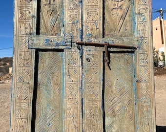 Old Moroccan Door, Vintage Wooden Door, Bedroom Nomad Door, 35.4X64.1 inches