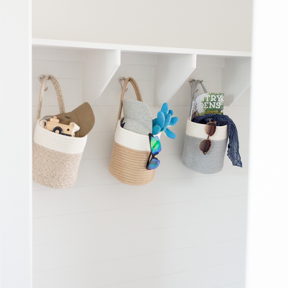 2x Cotton Hanging Small Wall Baskets 7.9 X 6.7 Etsy