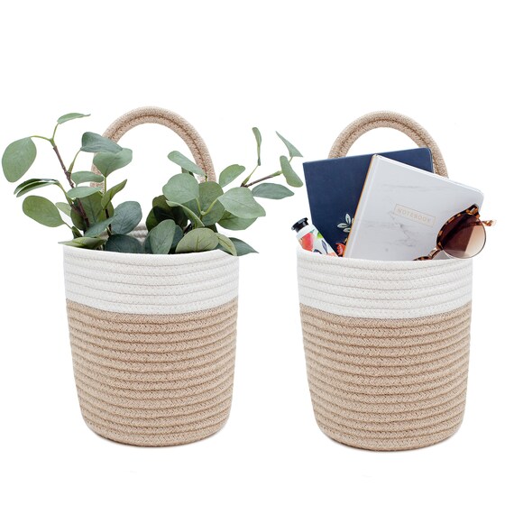 2x Cotton Hanging Small Wall Baskets 7.9 X 6.7 Etsy