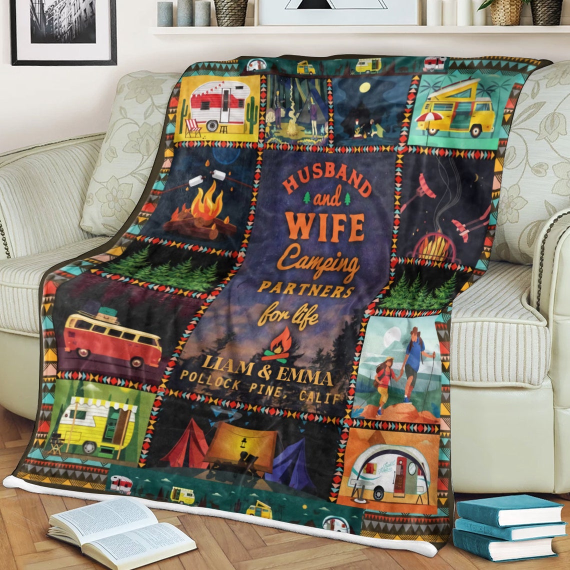 Personalized Husband and Wife Camping Blanket Happy Campers Etsy