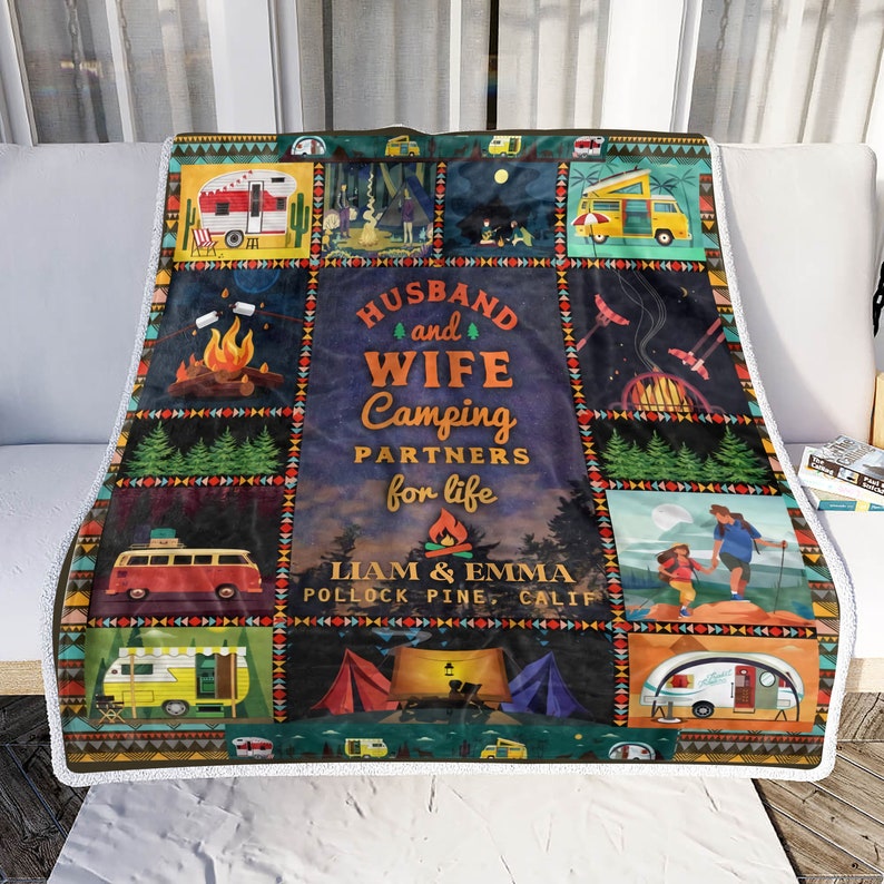 Personalized Husband and Wife Camping Blanket Happy Campers Etsy