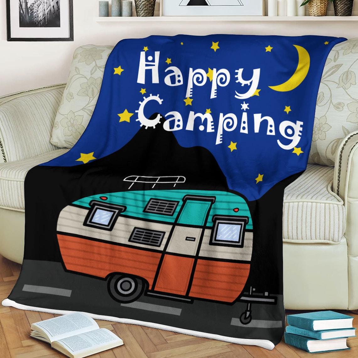 Happy Camping Blanket Happy Camper Throw Personalized Etsy