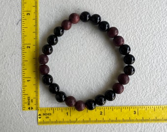 Onyx and Red Sandalwood Beaded Bracelet