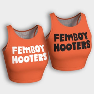 FEMBOY HOOTERS - Hooters LOGO crop top - printed restaurant goth uniform top - orange top