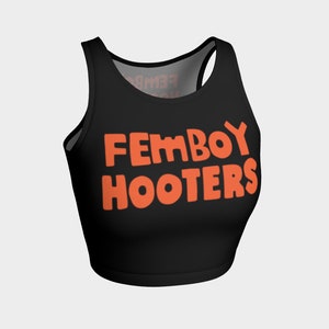 FEMBOY HOOTERS - Hooters LOGO crop top - printed restaurant goth uniform top - black top