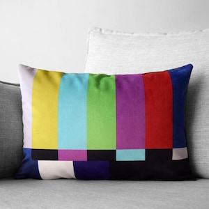 TV color bars and test pattern- 14&quot; x 20&quot; velveteen pillow case - television test pattern - geek / nerd decor