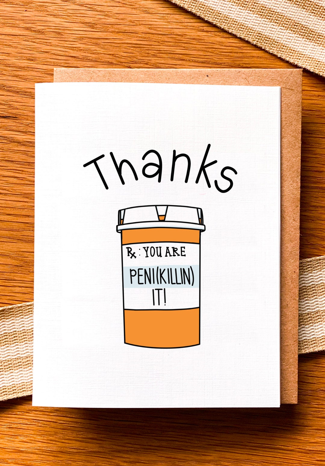 Thanks Pharmacist Card Thank You Health Pharmd Card Penikillin It Medicine Pill Bottle Pun Thank