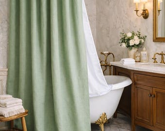 Linen Shower Curtain: Extra Long, Custom Length, Farmhouse Bathroom Decor