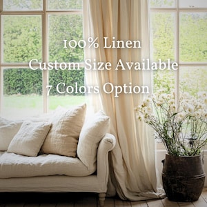 Natural Linen Curtain Panel with Rod Pocket – Washed, Stonewashed, Simple Hem