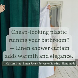 Extra Wide Waterproof Linen Shower Curtain - Custom Sizes, Green Boho Natural Bath Drapes & Fabric Liner for Clawfoot Tub