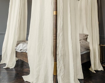 Canopy bed Linen curtains. Four poster bed curtain. Bohemian bed canopy drapes. Canopy bed curtains. Bedroom decor panels