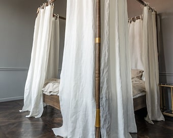 White Linen Canopy Bed Curtains Ties. Canopy Bed Panels. Bohemian Long Linen Drapes. Custom Bed Canopy Drape. Linen Curtain Panel. Tie top